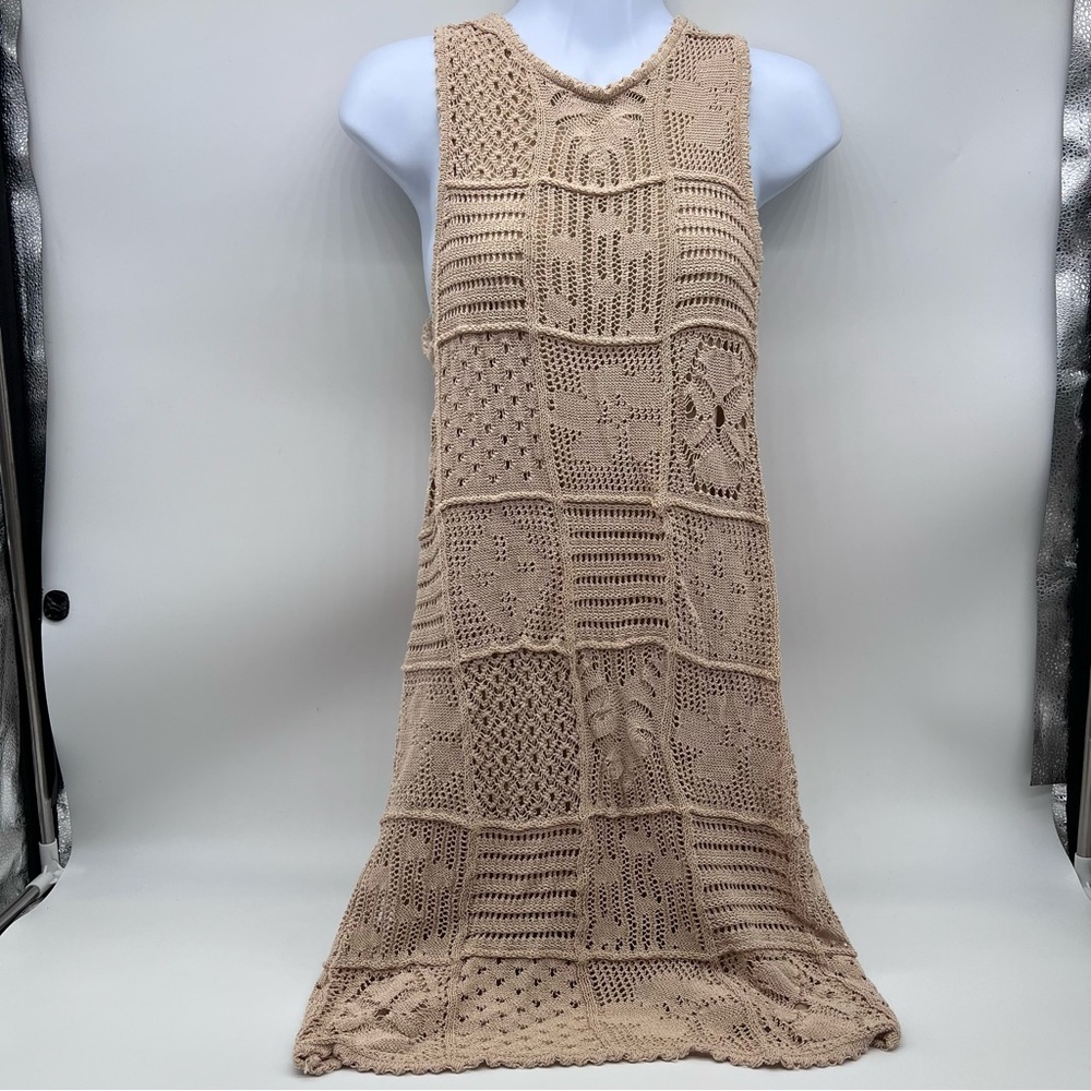 Beige Crochet Sleeveless Dress